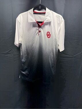 Men's White to Black Ombre Polo with Red OU Oklahoma Sooners Logo Sz M (2as)